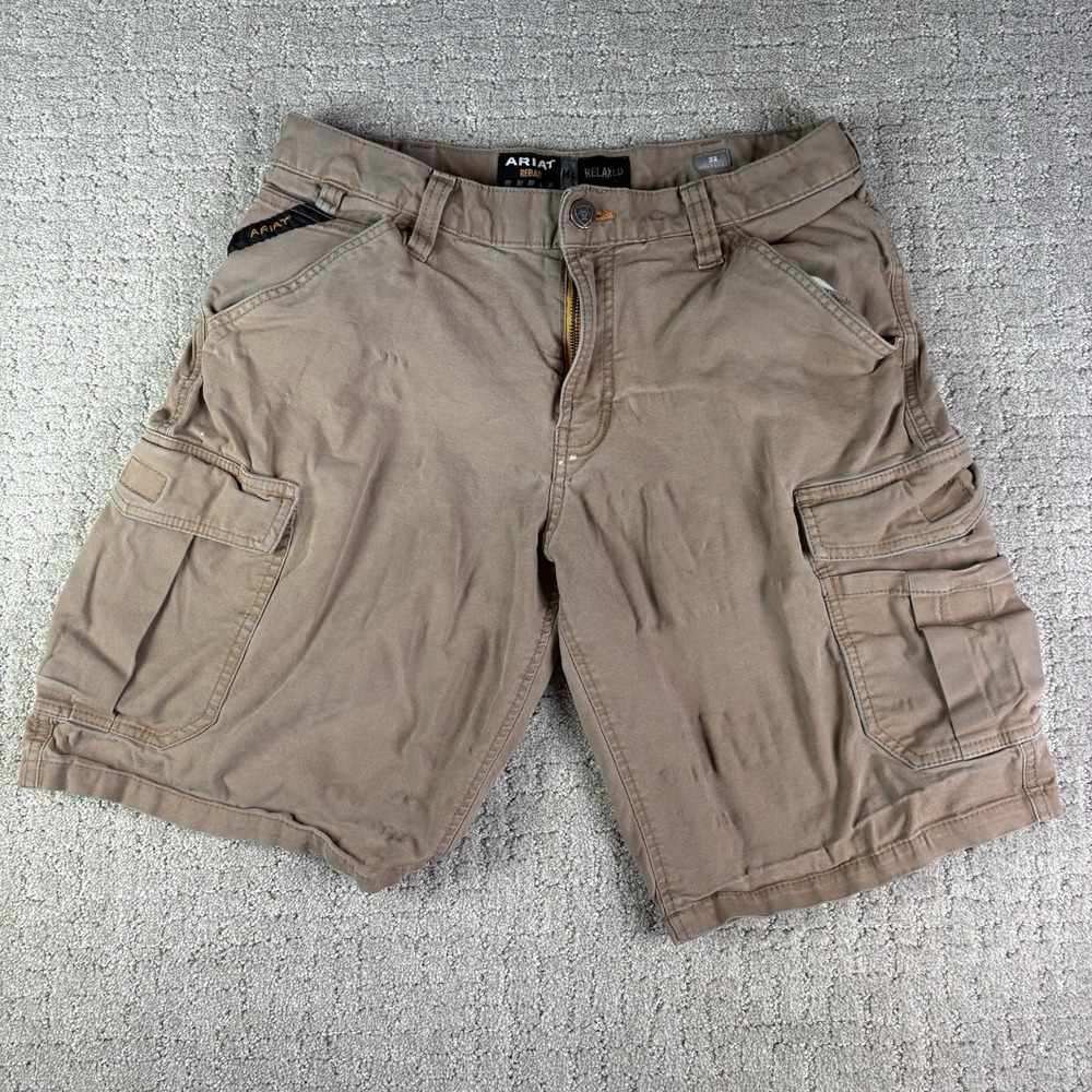 Ariat Rebar M4 Mens Relaxed Canvas Cargo Work Shorts Khaki Color Size 32